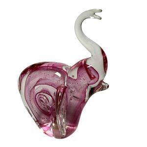 Pink Elephant Art Glass Paperweight Figurine Collectible Wild Life Safari Zoo